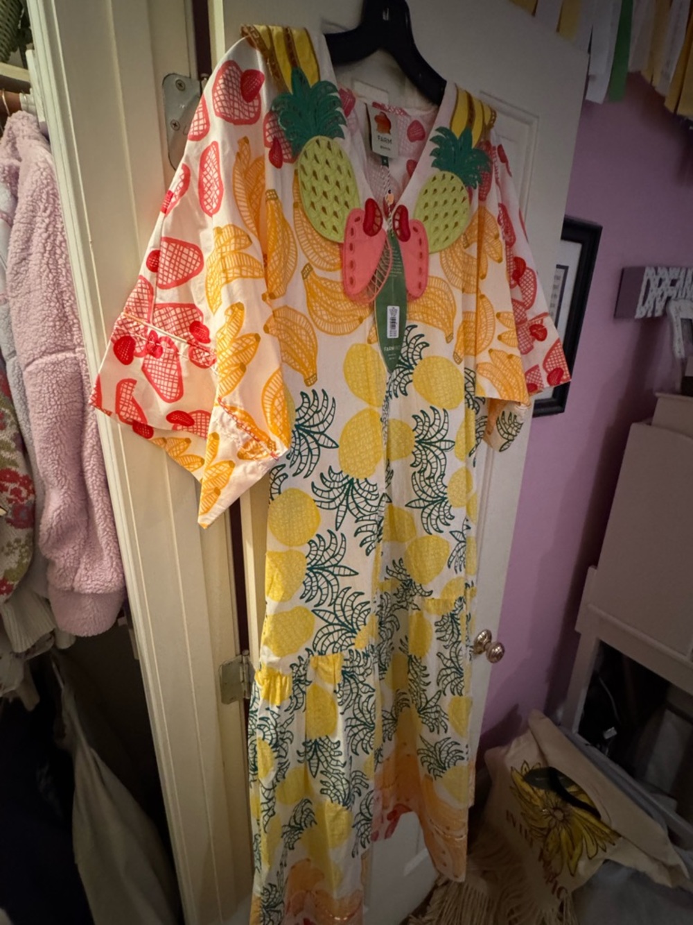 FARM Rio Multicolor Tropical Pineapple & Fruit Maxi Dress